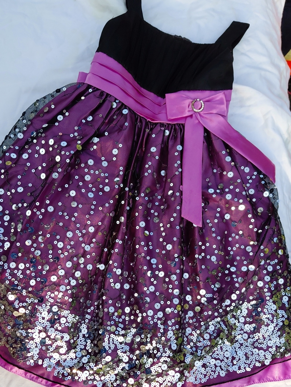 Love Black and Purple Sequin Girls' Formal Dress with Satin Bow